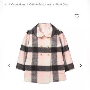 Janie and Jack Pink and Gray Plaid Double-Breasted Pea Coat
